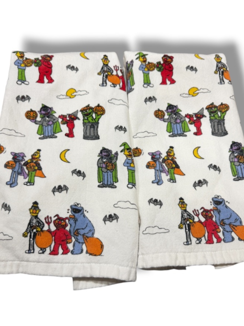 Sesame Street Characters Halloween Kitchen Hand Towels Set Nostalgic Retro Print